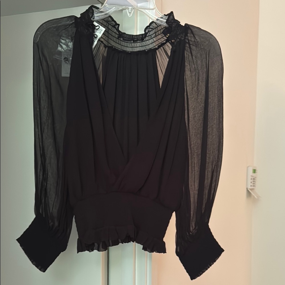 Elegant Gilner Farrar, Black Sheer Blouse, Puff,